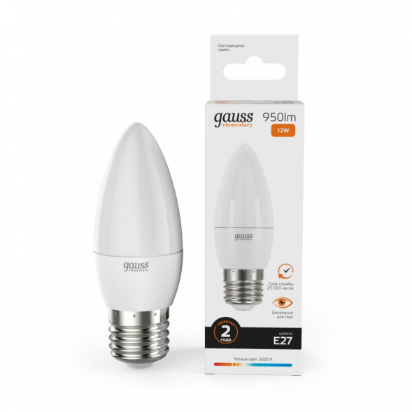 Лампа светодиодная Gauss E27 12W 3000K матовая 30212