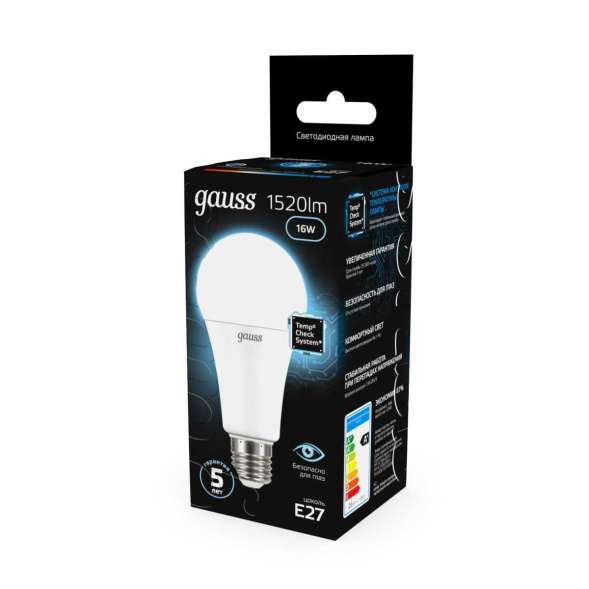 Лампа светодиодная Gauss E27 16W 6500K матовая 102502316