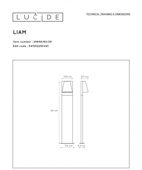 Уличный светильник Lucide Liam 29898/80/29