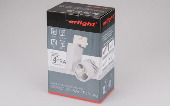 Трековый светодиодный светильник Arlight LGD-2271WH-30W-4TR Day White 24deg 022051