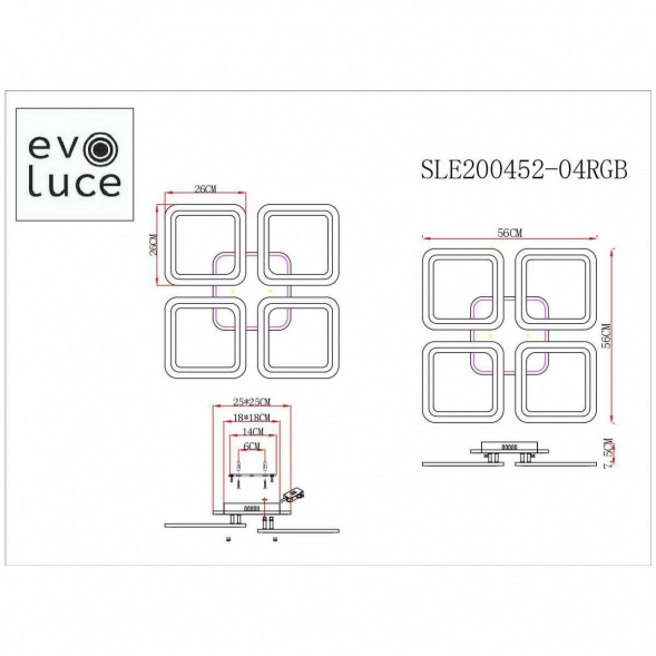 Потолочная светодиодная люстра Evoluce Qutro SLE200452-04RGB