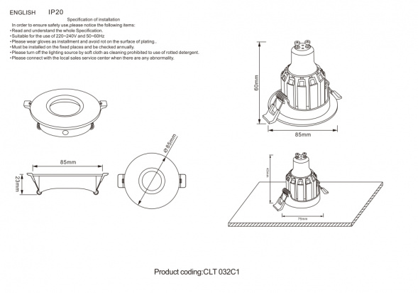 Встраиваемый светильник Crystal Lux CLT 032C1 WH