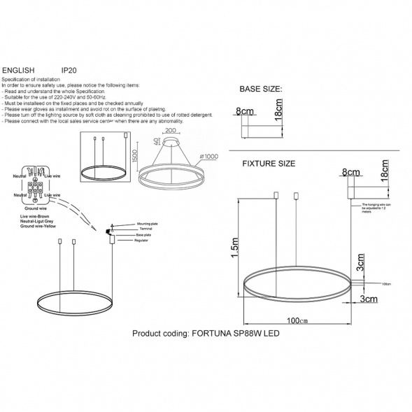 Подвесной светодиодный светильник Crystal Lux Fortuna SP88W Led Gold