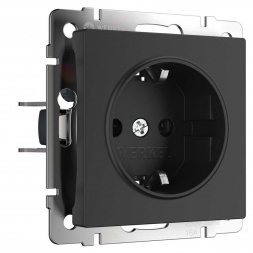 Розетка с заземлением, безвинтовой зажим Werkel черный матовый W1171308 4690389156908