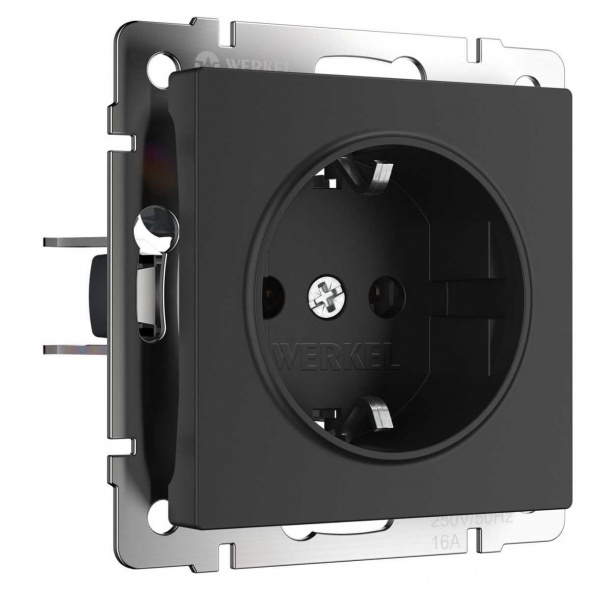 Розетка с заземлением, безвинтовой зажим Werkel черный матовый W1171308 4690389156908