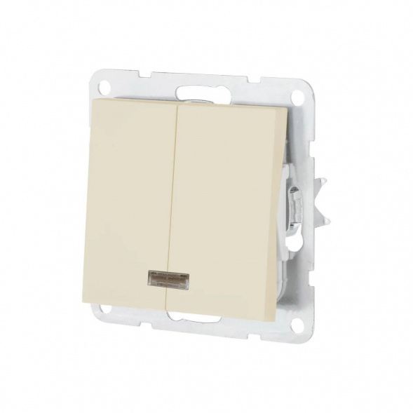 Выключатель двухклавишный LK Studio LK80 c подсветкой бежевый матовый 841202-1