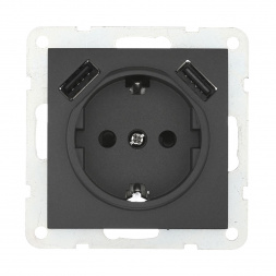 Розетка LK Studio с з/к + 2хUSB разъема, 2А (черный бархат) LK60 868008-1