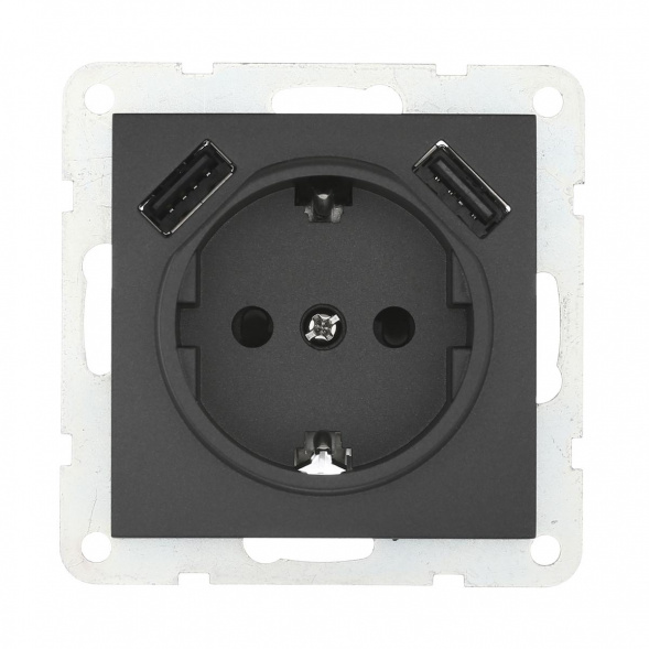 Розетка LK Studio с з/к + 2хUSB разъема, 2А (черный бархат) LK60 868008-1