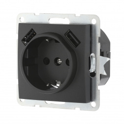 Розетка LK Studio с з/к + 2хUSB разъема, 2А (черный бархат) LK60 868008-1