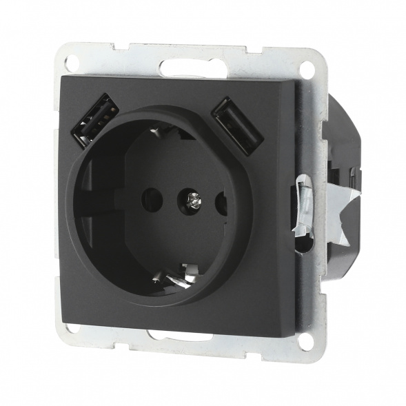 Розетка LK Studio с з/к + 2хUSB разъема, 2А (черный бархат) LK60 868008-1