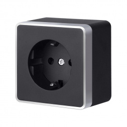 W5071134/ Розетка с заземлением и шторками Gallant (черный с серебром)