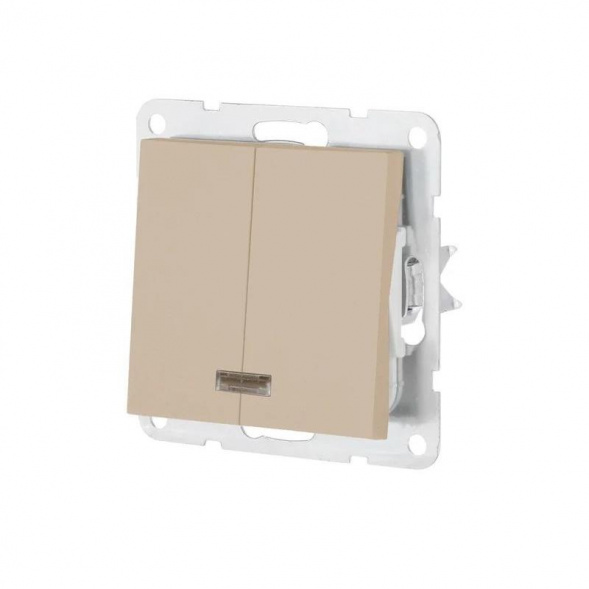 Выключатель двухклавишный LK Studio LK80 c подсветкой шампань 841206-1