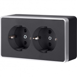 W5072134/ Розетка двойная с заземлением Gallant (черный с серебром)