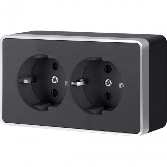 W5072134/ Розетка двойная с заземлением Gallant (черный с серебром)