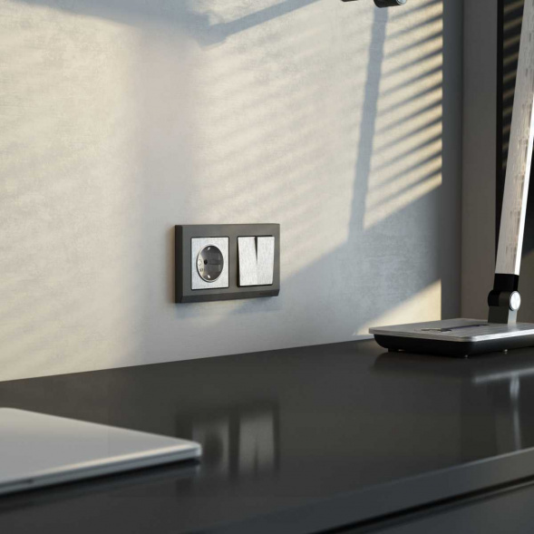 Выключатель двухклавишный Werkel (cеребряный рифленый) W1122009 4690389159626