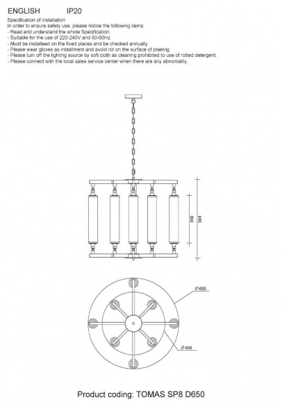Подвесная люстра Crystal Lux Tomas SP8 D650 Chrome