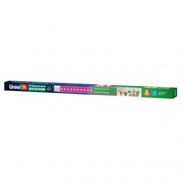 Лампа светодиодная для растений Uniel G13 9W прозрачная LED-T8-9W/SPSB/G13/CL PLP30WH UL-00006697