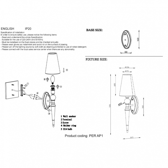 Бра Crystal Per AP1 Brass/Beige