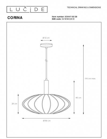 Подвесной светильник Lucide Corina 03447/52/38