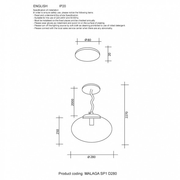 Подвесной светильник Crystal Lux Malaga SP1 D280 Chrome