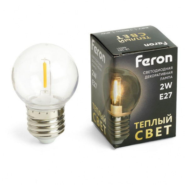 Лампа светодиодная Feron E27 2W 2700K прозрачная LB-383 48931
