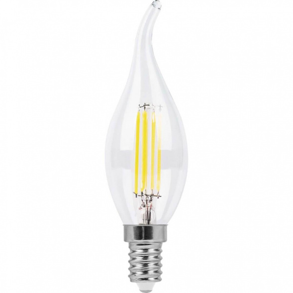 Лампа светодиодная филаментная Feron E14 7W 2700K Свеча на ветру Прозрачная LB-67 25727