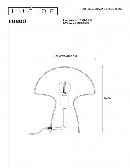 Настольная лампа Lucide Fungo 10514/01/61
