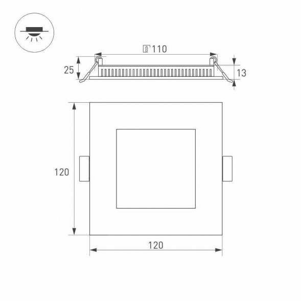 Встраиваемый светодиодный светильник Arlight DL-120x120M-9W Warm White 020127