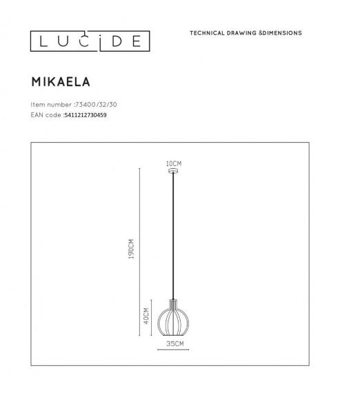 Подвесной светильник Lucide Mikaela 73400/32/30