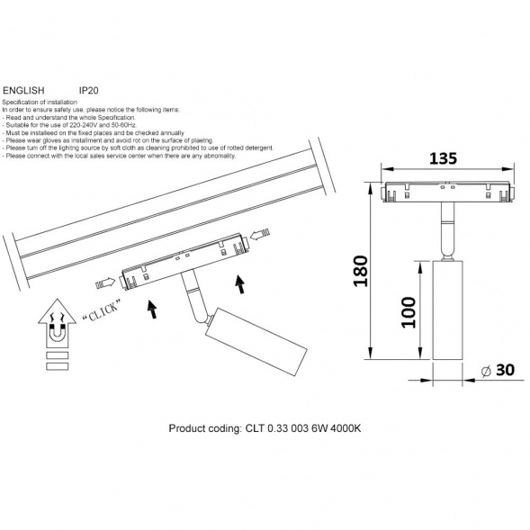 Трековый светодиодный светильник для магнитного шинопровода Crystal Lux CLT 0.33 003 6W BL 4000K