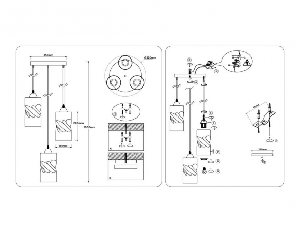 Светильник подвесной со стеклянными плафонами Ambrella light Traditional TR3414