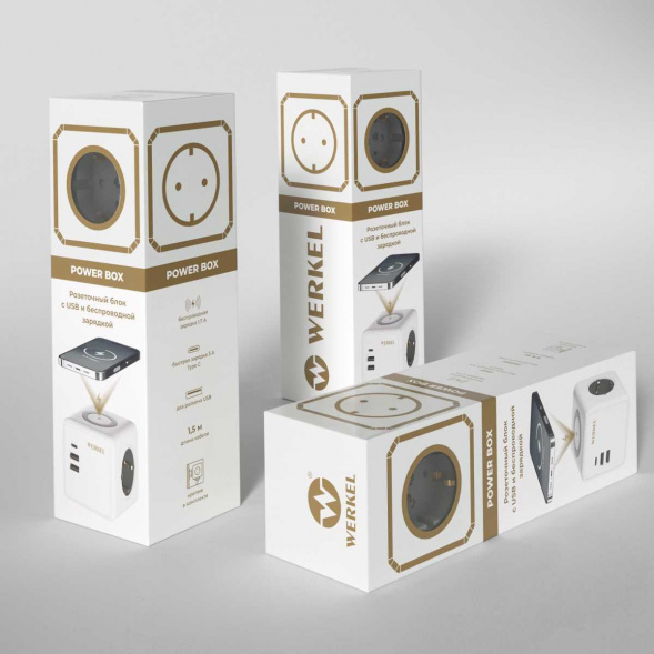 Розеточный блок 3-местный Werkel + 3 USB + беспроводная зарядка W6513501 4690389204265