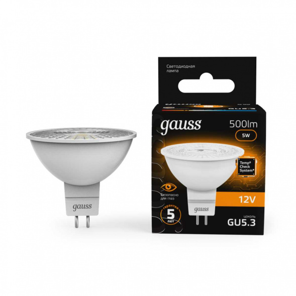 Лампа светодиодная Gauss GU5.3 5W 2700K матовая 201505105
