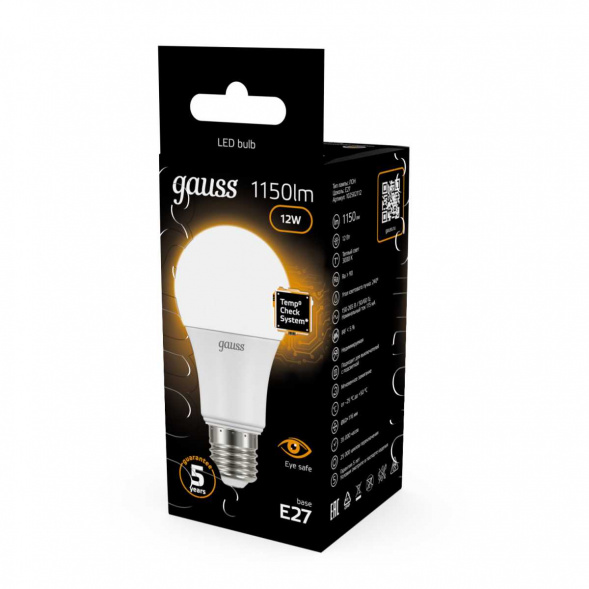 Лампа светодиодная Gauss E27 12W 3000K матовая 102502112