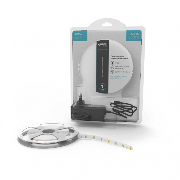 Светодиодная лента Gauss 6W/m 60LED/m 2835SMD нейтральный белый 5M BT014