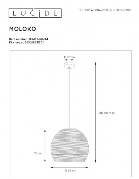 Подвесной светильник Lucide Moloko 03437/60/44