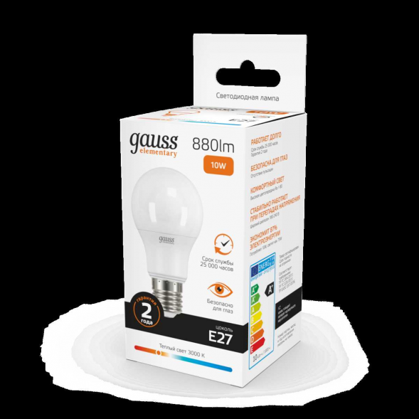 Лампа светодиодная Gauss E27 10W 3000K матовая 23210