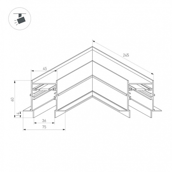 Коннектор угловой для магнитного шинопровода Arlight MAG-CON-4560-FDW-L90 (BK) 034681