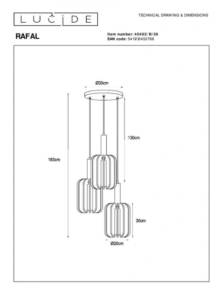 Подвесная люстра Lucide Rafal 45492/13/36