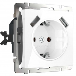 Розетка с заземлением, шторками и USBх2 Werkel белый W1171501 4690389155345