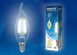 Лампа светодиодная филаментная Uniel E14 7,5W 4000K прозрачная LED-CW35-7,5W/NW/E14/CL GLA01TR UL-00003296