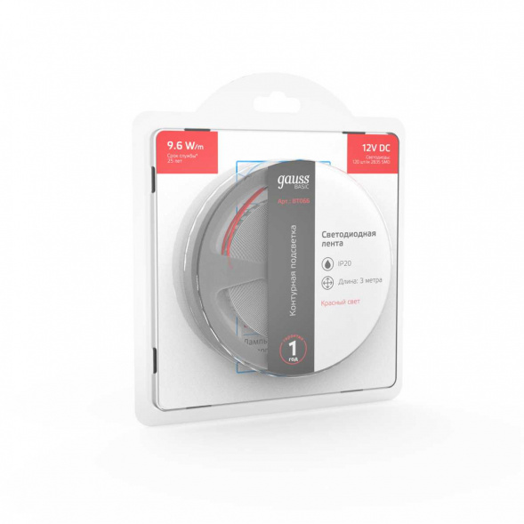 Светодиодная лента Gauss 9,6W/m 120LED/m 2835SMD красный 3M BT066