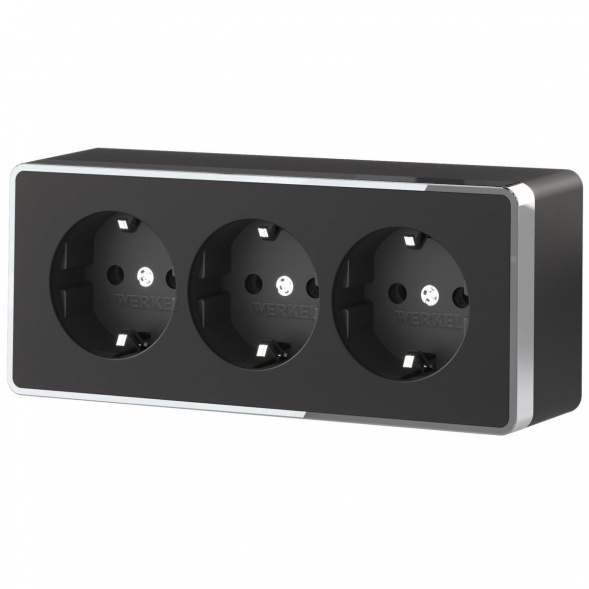 Розетка тройная с/з со шторками Werkel Gallant черный/хром W5073135 4690389163890