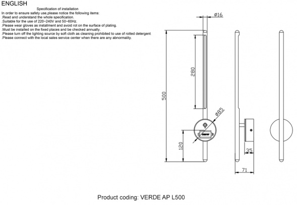 Бра Crystal Lux VERDE AP L500 BLACK NEW
