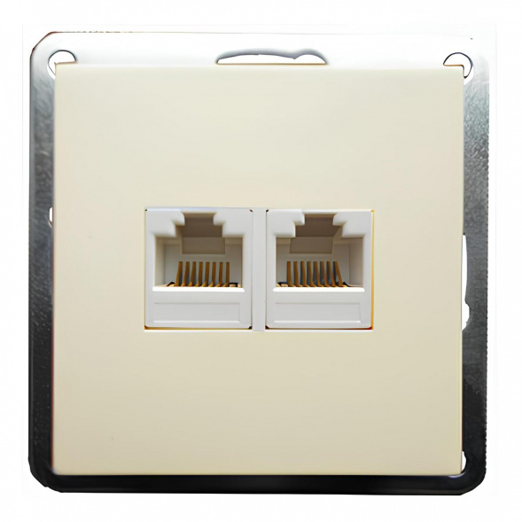 Розетка LK Studio телефонная двойная 2хRJ-11 с накладкой (бежевый) LK60 865601-1