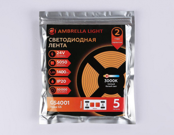 Светодиодная лента Ambrella Light 14,4W/m 60LED/m 5050SMD теплый белый 5M GS4001
