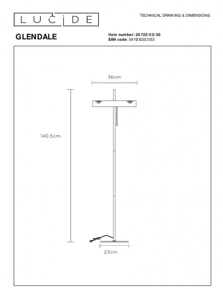 Торшер Lucide Glendale 20722/02/30
