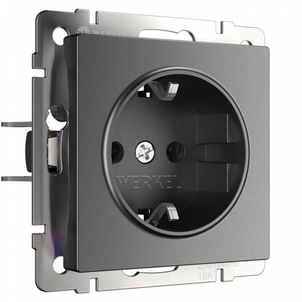 Розетка с заземлением и шторками Werkel графит W1171164 4690389194412