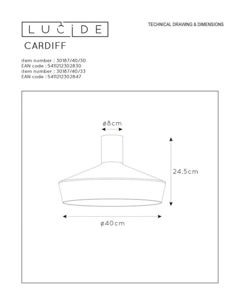Потолочный светильник Lucide Cardiff 30187/40/33