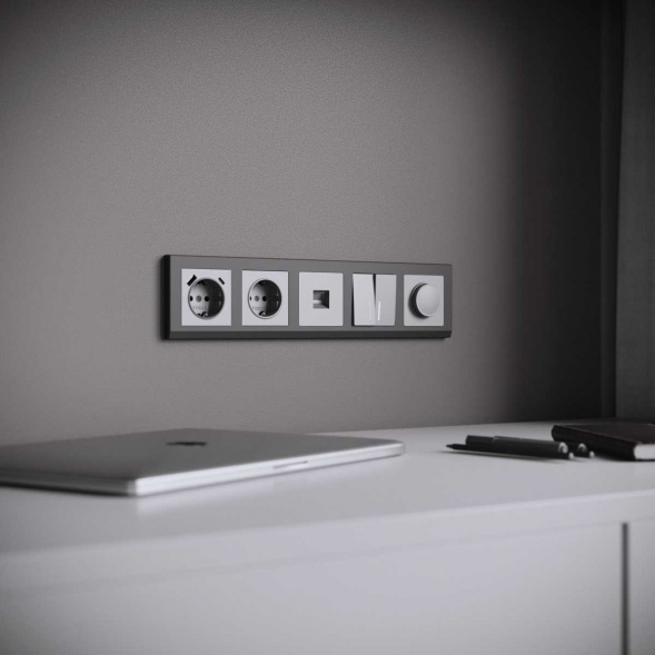 Выключатель двухклавишный проходной с подсветкой Werkel серебряный матовый W1122165 4690389195556